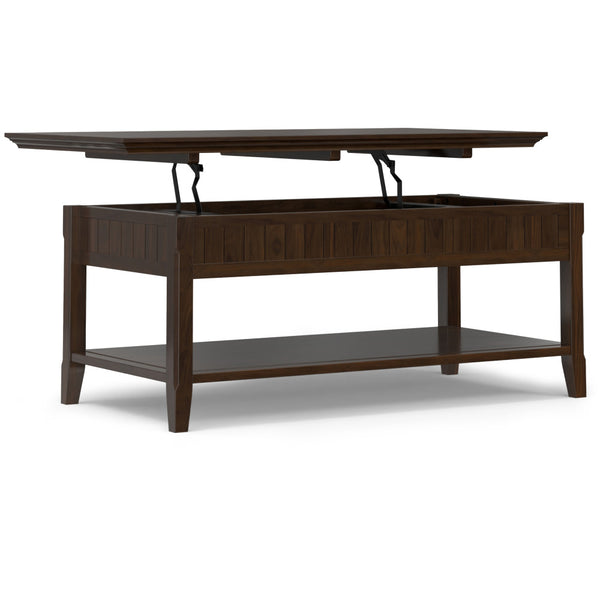 English Elm Acadian Handcrafted Lift Top Coffee Table with Storage - Brunette Brown Solid Wood, Transitional Elegance B136P203460