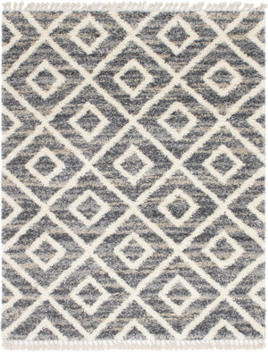 Unique Loom Hygge Shag Diamond Machine Made Geometric Rug Gray, Beige/Ivory 8' 0" x 10' 0"