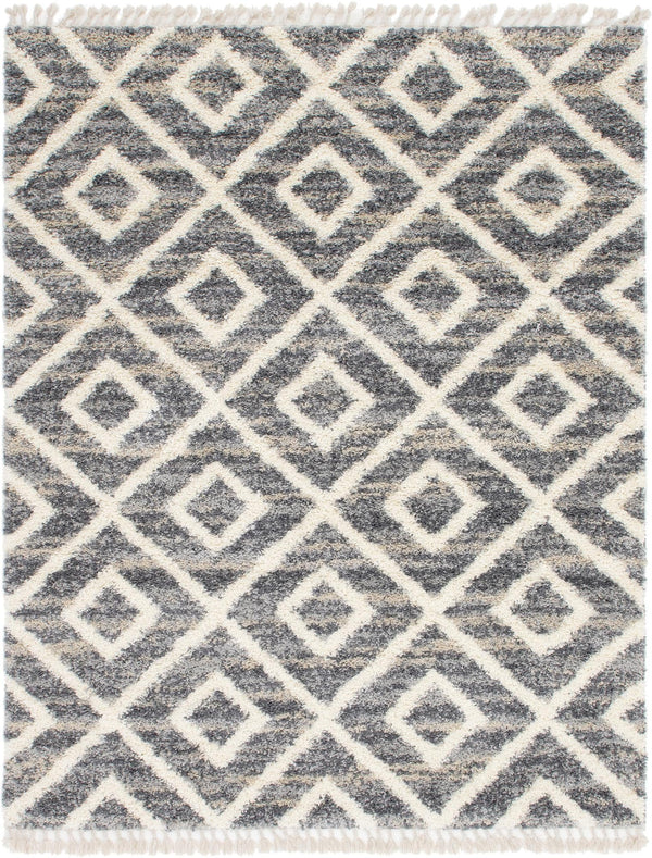 Unique Loom Hygge Shag Diamond Machine Made Geometric Rug Gray, Beige/Ivory 8' 0" x 10' 0"