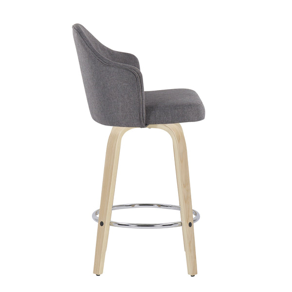 English Elm Ahoy Mid-Century Modern Counter Stool Set Of 2 With Grey Fabric, Natural Wood Legs & Chrome Footrest B202S00169