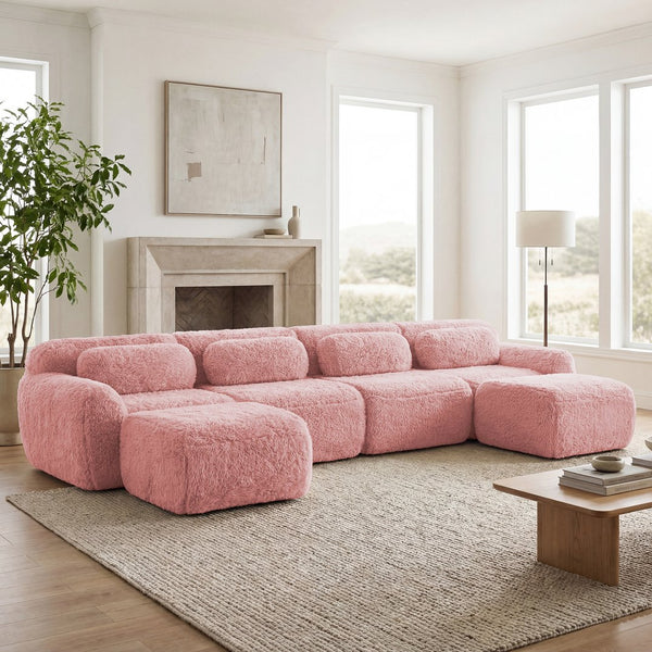 English Elm U-shaped Modular Sectional Sofa with Plush Fabric and High Resilience Foam for Living Rooms Pink W714S01564