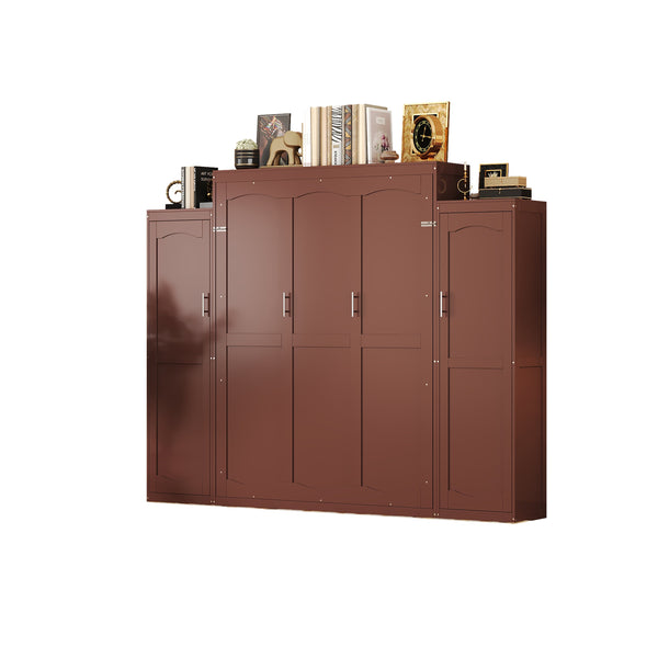 English Elm Queen Murphy Wall Bed Walnut Wooden Frame Dual Wardrobes Foldable Guest Room Storage N733S235627D