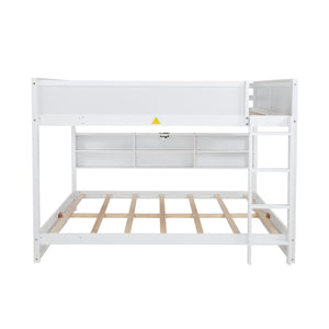 English Elm Queen Over Queen Floor Bunk Bed with Built-In Storage Shelves, USB Charging Station, Solid Pine Frame, Safety Rails and LadderDesigned for Space Saving and Modern Bedrooms White W504S00240