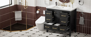 English Elm 36'' Bathroom Vanity with Resin Sink, Solid Wood Frame, 5 Drawers, Soft-Close Doors, Gold Knobs, Spacious Storage Black SW000142AAB-1