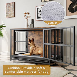 English Elm Dog Crate Furniture Table with Dual Sliding Doors Rustic Wood Mdf Pet House W840P203068