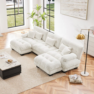 English Elm Luxury Modular U-Shaped Sectional Sofa - Oversized Cloud Couch With Ottomans For Stylish Living Spaces W714S01003