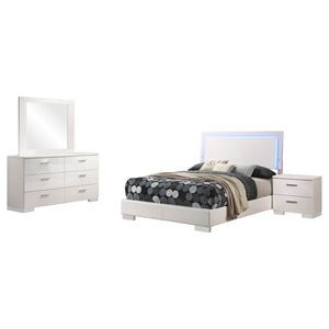 English Elm Dulcey Modern 4-Piece High Gloss Bedroom Set With Led Lighting, Storage & Luxe Faux Leather Finish B062S01325