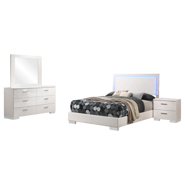 English Elm Dulcey Modern 4-Piece High Gloss Bedroom Set With Led Lighting, Storage & Luxe Faux Leather Finish B062S01325