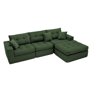 English Elm Corduroy L-shaped Sectional Sleeper Sofa No Assembly Needed for Apartments Army Green,Dark Green W5532S00031
