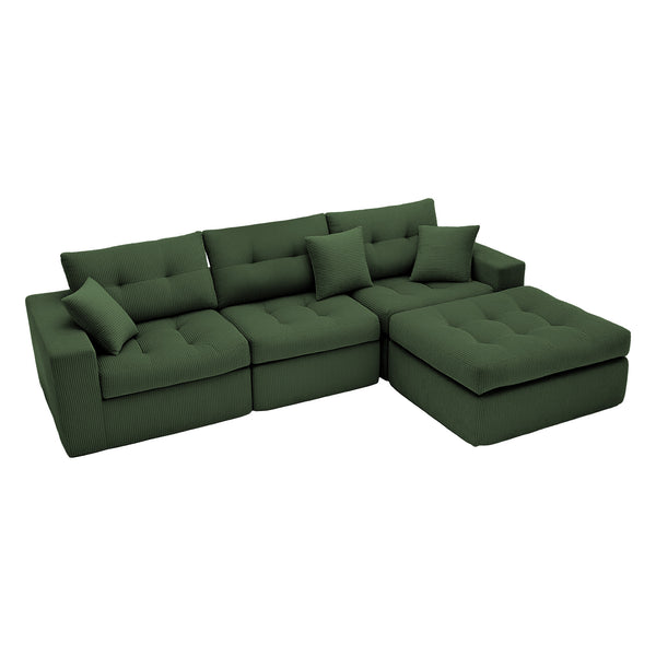English Elm Corduroy L-shaped Sectional Sleeper Sofa No Assembly Needed for Apartments Army Green,Dark Green W5532S00031