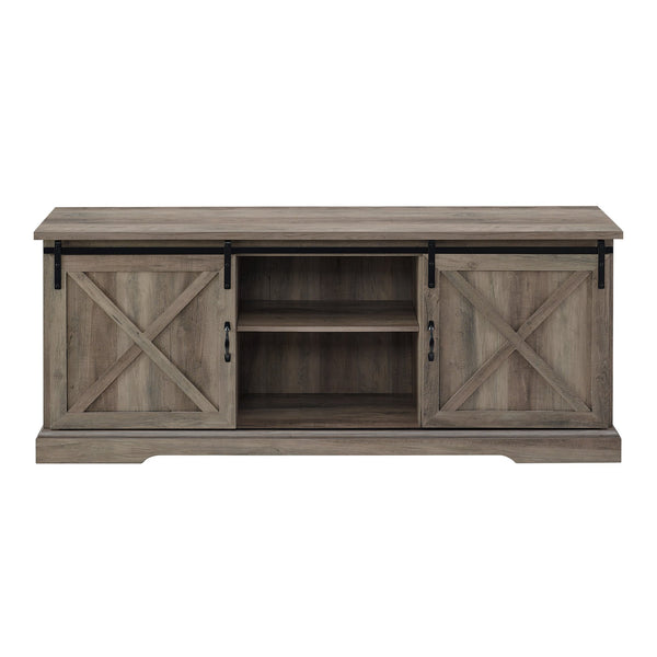 English Elm Walker Edison - Farmhouse Sliding X Barn Door TV Stand with Adjustable Shelves and Steel Hardware for 80" TVs Gray Wash 76 L x 27 W x 6 H B185P169394