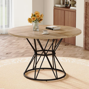 English Elm A Round Marble Patterned Mdf Dining Table with Matte Hourglass Base Seats Six Black,Wood W1151P434790