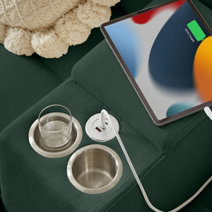 English Elm 120" Modular Corduroy Sectional Sofa Bed with Storage, U-Shaped 4-Seater, Cup Holders & Console Green W1359S00011