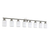 English Elm Modern 8-Light Vanity Wall Sconce, Brushed Nickel Finish With Frosted Glass Shades For Bathroom Or Hallway Lighting (No Bulbs)