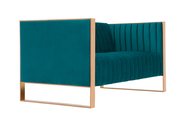 English Elm Trillium Velvet Loveseat with Gold Stainless Steel Frame, Vertical Stitching & High-Density Foam Upholstery Teal B365P398093