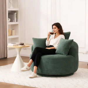 English Elm 360° Swivel Chair upholstered barrel accent chair with plush high-resilience foam and pillows for comfort Antique Green W2231P264471