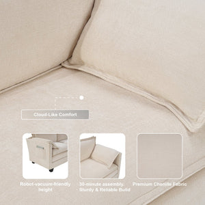 English Elm 107-inch Modular L-shaped Sectional Sofa with Velvet Upholstery and Built-in Storage Beige W3480S00001