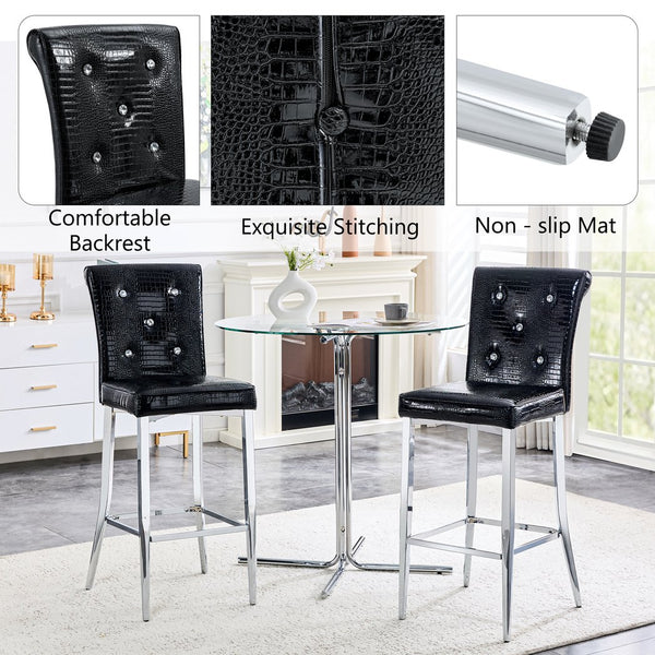 English Elm A Set of 2 Glam Faux Alligator Pvc Barstools with Crystal Buckle Detail W1512P491565