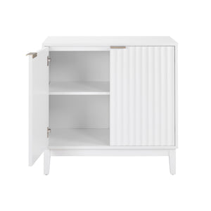 English Elm 2 Door Storage Cabinet with Fluted Fronts and Brass Handles, Mid-Century Accent Console for Entryway White W914P292864