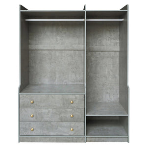 English Elm Open Open Wooden Wardrobe with 2 Rods, 5 Shelves & 3 Drawers — Modern Gray White Storage Solution N820S00021E