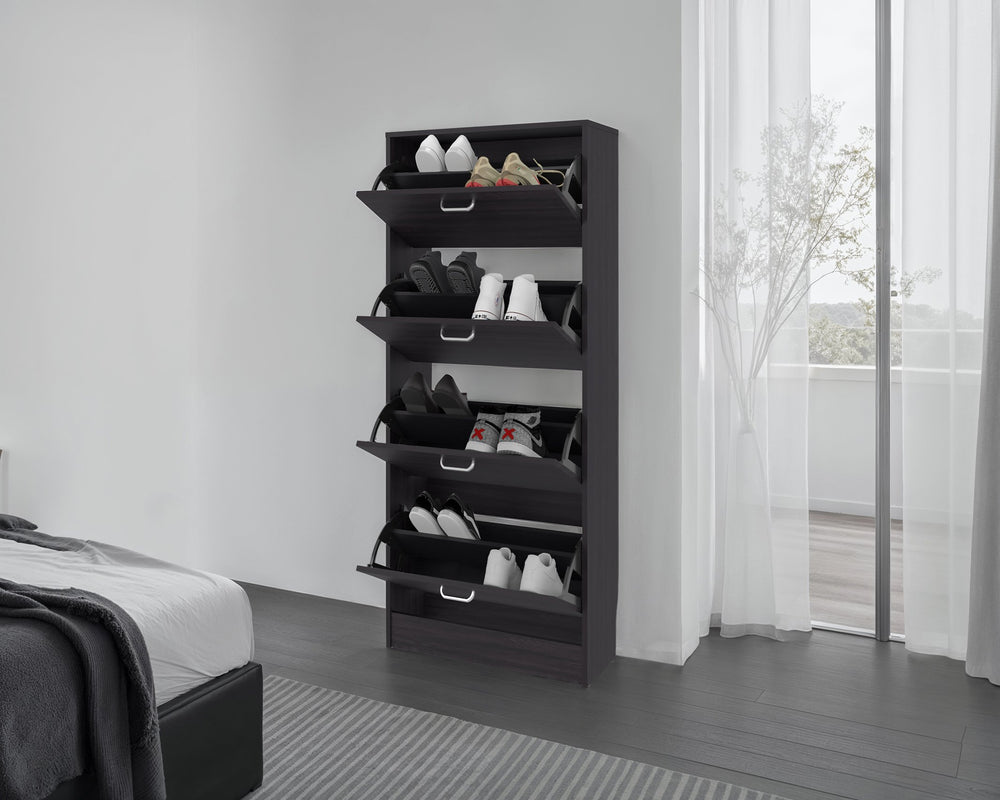 English Elm Fm Inola Tall Vertical Shoe Cabinet Slim White Entryway Storage with Hinged Doors B128P485473