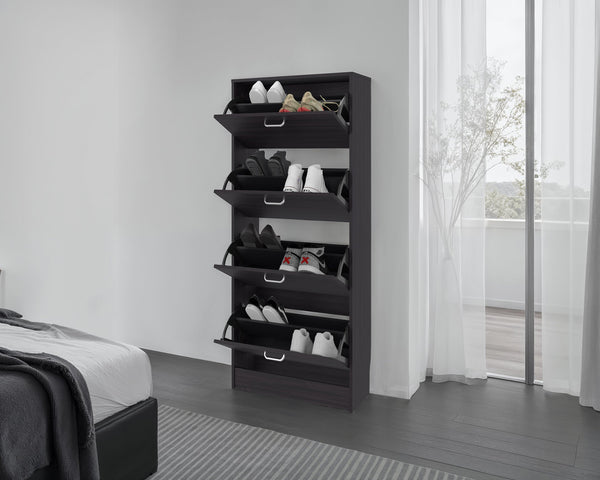 English Elm Fm Inola Tall Vertical Shoe Cabinet Slim White Entryway Storage with Hinged Doors B128P485473