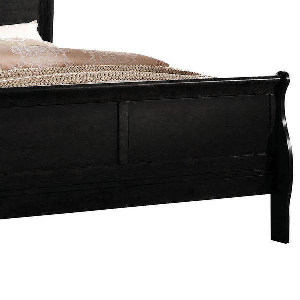 English Elm Black Sleigh Twin Bed with Brushed Nickel Hardware, Low-Profile Footboard, Box Spring Required, Elegant Pine Finish B062S00534