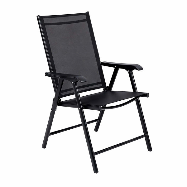 English Elm Outdoor Stackable Folding Chairs Set Ergonomic Mesh Back Steel Frame Patio Seating Black W5159P445935