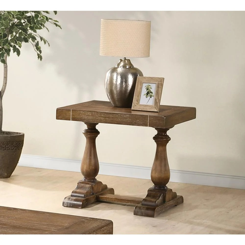 English Elm Transitional Solid Wood End Table Distressed Finish Rustic Living Room Sofa Side Driftwood B011P427906