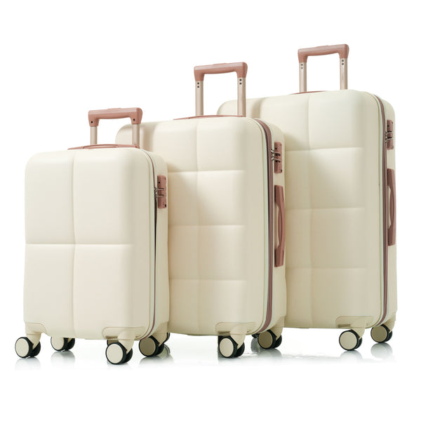 English Elm Luggage 3 Piece Abs Hard Shell Set with Usb Port Cup Holder and Spinner Wheels Beige+Gold N726P170956R