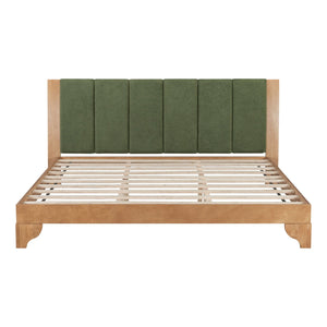 English Elm Christopher Knight Home® - Premium Pine Wood King Bed Frame With Upholstered Headboard - Mid-Century Modern Style In Green N770P345989N_N770P345990N