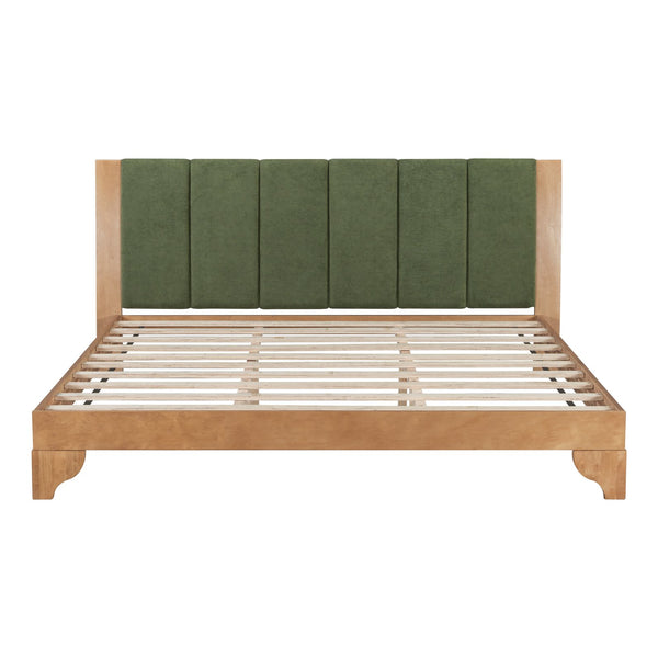 English Elm Christopher Knight Home® - Premium Pine Wood King Bed Frame With Upholstered Headboard - Mid-Century Modern Style In Green N770P345989N_N770P345990N