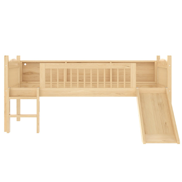 English Elm Twin Xl Solid Pine Loft Bed with Built-in Led Lighting and Storage Shelves Natural W1580S00366