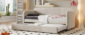 English Elm Upholstered Velvet Twin Daybed with Pull Out Trundle Sofa for Guest or Kids Room LP100127AAA