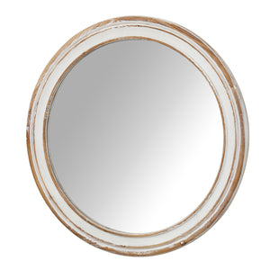 English Elm 35.4 Rustic Round Wall Mirror 35.4" Antique Natural Farmhouse Circle with Distressed Wood Frame, Brightening Décor W2295P339146