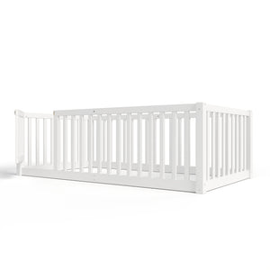 English Elm Twin Floor Bed Pine Wood Frame with Guardrails and Door for Safe Toddler Sleep W1580P417668