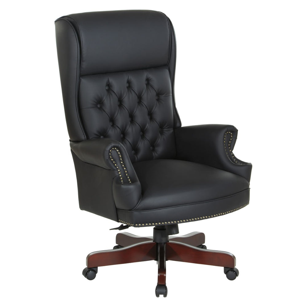 OSP Home Furnishings Deluxe Queen Anne Executive Chair with Lumbar Support and Cherry Wood Finished Base TEX228-3