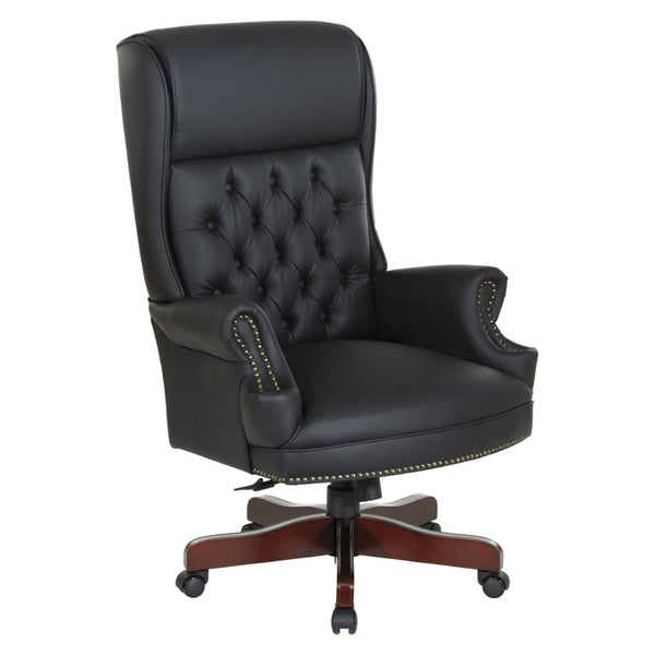OSP Home Furnishings Deluxe Queen Anne Executive Chair with Lumbar Support and Cherry Wood Finished Base TEX228-3