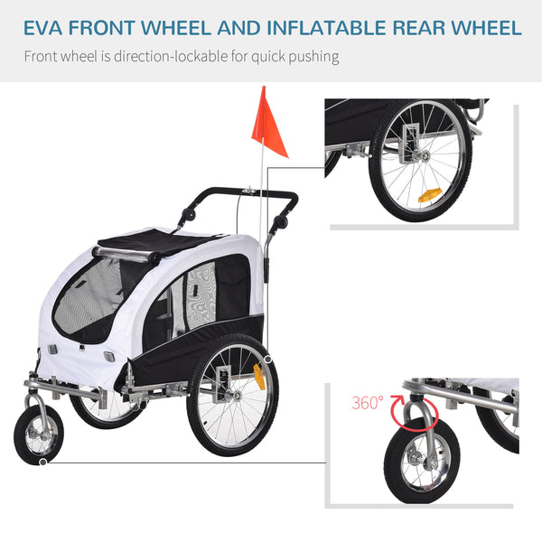English Elm Aosom 2‑in‑1 Dog Bike Trailer & Pet Stroller with Canopy, Vent Roof, Storage Pockets, Steel Frame W2225P173805