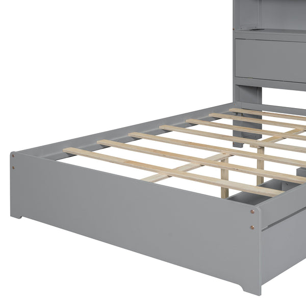 English Elm Full Size Wooden Platform Bed With Usb Charging, Flip-Up Storage Headboard & Under-Bed Drawers N820S00045E