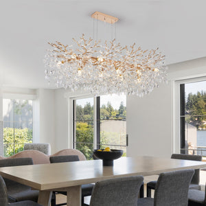 English Elm Modern Gold Branch Crystal Raindrop Chandelier 14 Light Luxury Dining Room Fixture W1340P461544