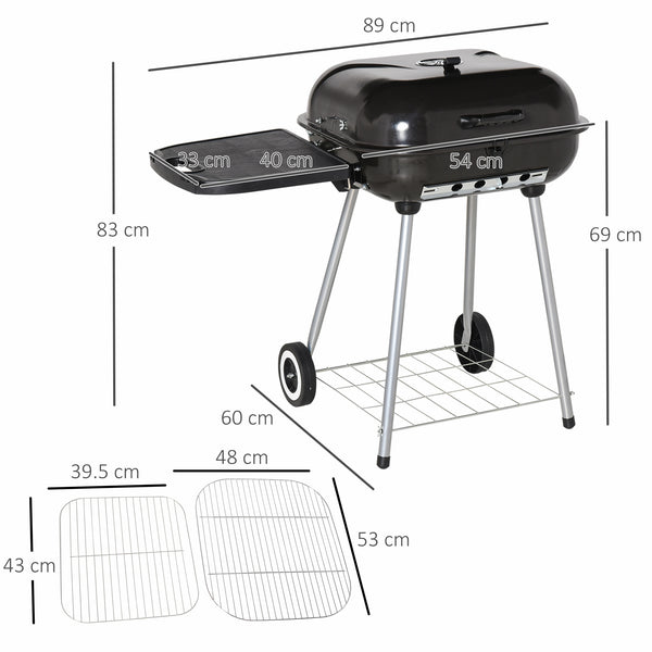 English Elm Outsunny Portable Charcoal Bbq Smoker Grill with Wheels Shelf and Adjustable Vents W2225P172524