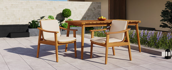 English Elm Christopher Knight Home® - Outdoor Dining Chairs Set of 2 with Acacia Wood Frame and Brown PE Wicker, Waterproof Cushions, 400lb Capacity Teak+ Beige N779P280043B