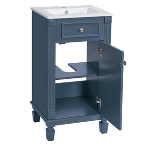 English Elm 18-inch French Country Freestanding Bathroom Vanity Rubberwood Cabinet with Ceramic Sink Blue N710P371187C