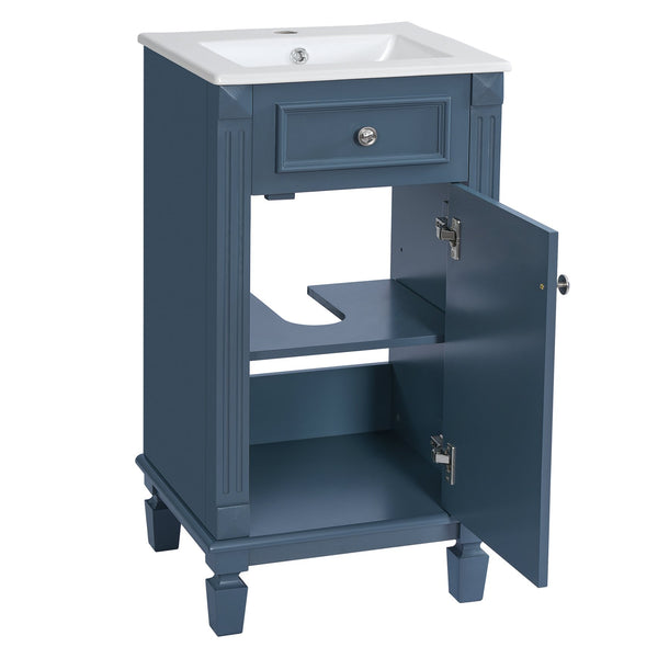 English Elm 18-inch French Country Freestanding Bathroom Vanity Rubberwood Cabinet with Ceramic Sink Blue N710P371187C