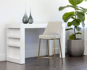 Sunpan Radella Counter Stool - Contemporary Design with Antique Brass Base and Stylish Cutout Backrest Bergen Taupe