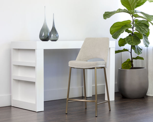 Sunpan Radella Counter Stool - Contemporary Design with Antique Brass Base and Stylish Cutout Backrest Bergen Taupe