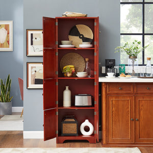 English Elm 72.4" Tall Storage Cabinet with 8 Doors and 4 Shelves, Smooth Surface, Vintage Handles, Sturdy Base and Hinge Cherry W2275P269079