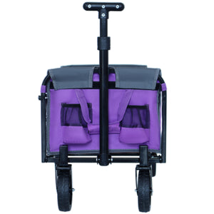 English Elm All-in-one Folding Camping Wagon with Bench Seating Storage and Pet Tether Outdoor Purple W2932P312714