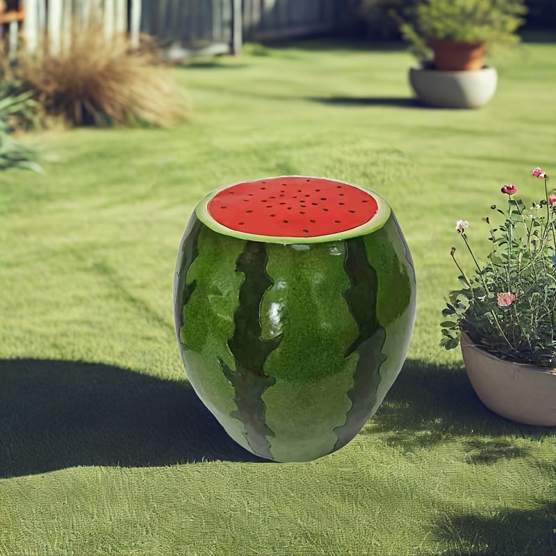 English Elm Watermelon Resin Stool Sculpted Slice Design for Patio Garden or Indoor Decor W5709P496312